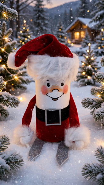 Nikolaus-Schneemann Schachtel rund auf Ski ROT mit 5 Merci - Wichtelgeschenk Handarbeit Petras Geschenkwelt